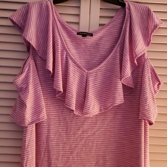 LANE BRYANT pink stripe cold shoulder top - Picture 4 of 7